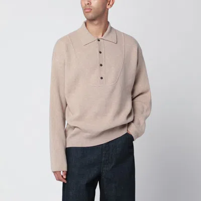 Jacquemus Beige Wool And Cashmere Polo Sweater In Sand