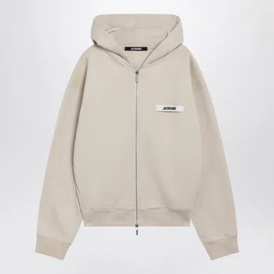 Jacquemus Beige Zip-up Sweatshirt With Grosgrain Logo Men In Neutral