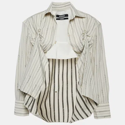 Pre-owned Jacquemus Beige/brown Striped Cotton Ruche Detail Shirt Xs