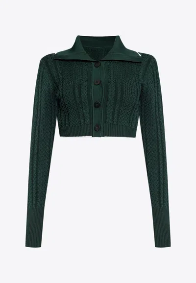 Jacquemus Bela Knitted Cropped Cardigan In Green