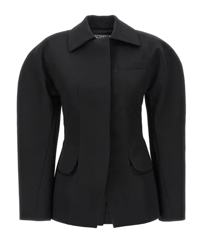 Jacquemus Belted Backless Casual Jacket In Black