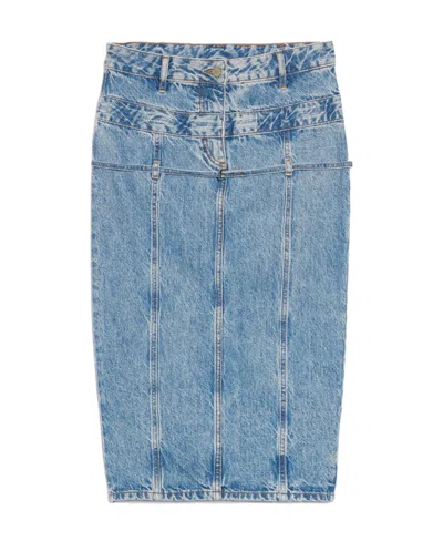 Jacquemus Paneled Denim Midi Skirt In Light Denim