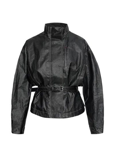 Jacquemus Le Blouson Ciro Belted Coated Linen Jacket In Black