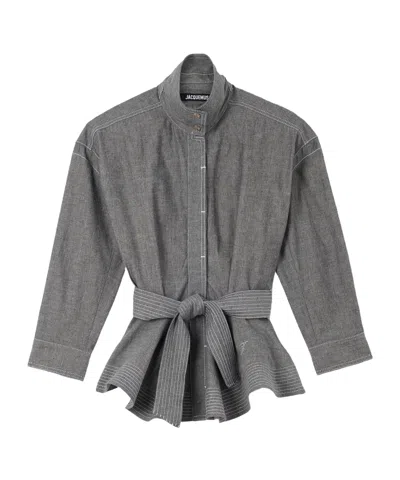 Jacquemus Belted Peplum Jacket In Gray