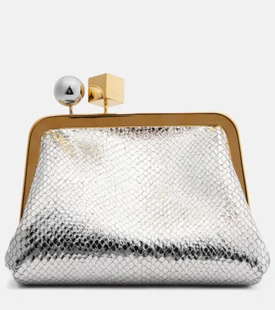 Jacquemus Berlingot Small Metallic Leather Clutch In Silver