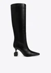 Jacquemus Les Bottes Bisou Black Boots With Geometric Heel In Leather Woman