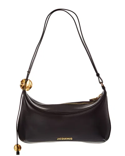 Jacquemus Bisou Perle Large Leather Hobo Bag In Black