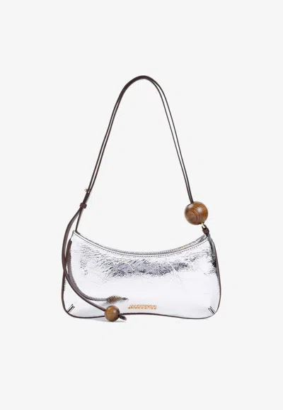 Jacquemus Le Bisou Perle Crinkled Leather Bag In Silver