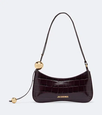 Jacquemus Bisou Perle Small Leather Shoulder Bag In Burgundy