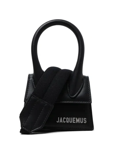 Jacquemus 顶置手柄皮质邮差包 In Black