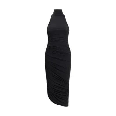 Jacquemus The Piazza Asymmetric Gathered Stretch-jersey Turtleneck Dress In Black