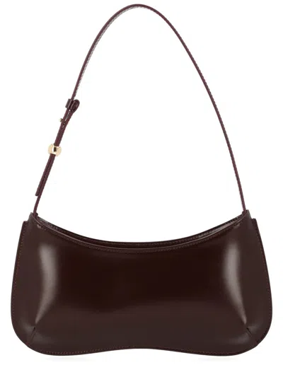 Jacquemus Black Bisou Curved Glossy Cotton Shoulder Bag In Brown