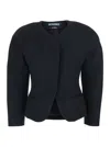 Jacquemus Black Blouse With Front Neckline And Side Pockets In Cotton Blend Woman In Black