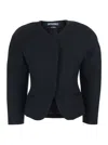 Jacquemus Black Blouse With Front Neckline And Side Pockets In Cotton Blend Woman In Black