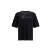 Jacquemus Relaxed Fit Black T-shirt With Cursive Script Logo In Black