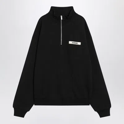 JACQUEMUS JACQUEMUS  BLACK COTTON ZIP-UP SWEATSHIRT