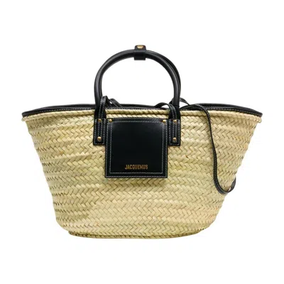 Jacquemus Black Cow Leather Handbag In Neutral