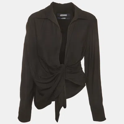 Pre-owned Jacquemus Black Crepe Draped La Chemise Bahia Blouse Xs