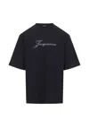 Jacquemus Relaxed Fit Black T-shirt With Cursive Script Logo In Black