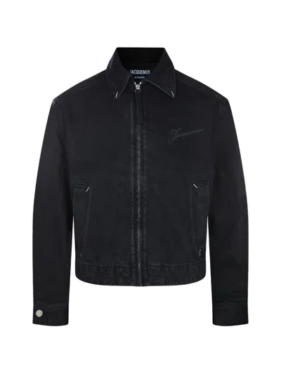 JACQUEMUS BLACK CROPPED ZIP JACKET