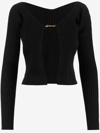 JACQUEMUS BLACK DEEP NECKLINE CARDIGAN