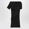 Jacquemus Asymmetrical One-shoulder Bodycon Mini Dress With Ruched Sleeve In Black