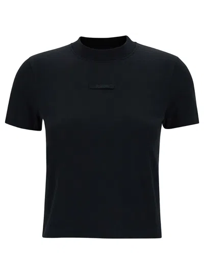 Jacquemus Black Fitted T-shirt With Logo Patch In Stretch Cotton Woman