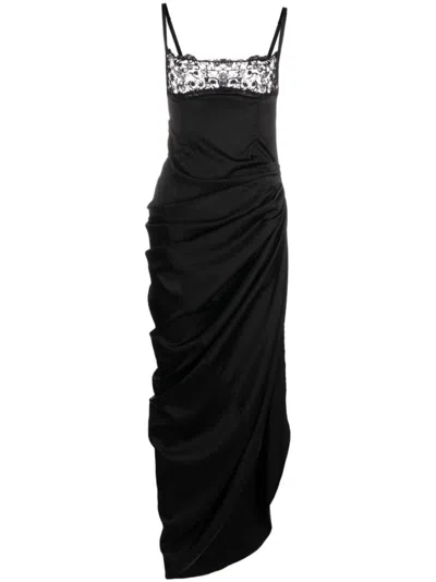 JACQUEMUS BLACK FLORAL-EMBROIDERED DRESS