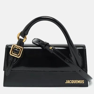 Pre-owned Jacquemus Black Glossy Leather Le Chiquito Long Top Handle Bag