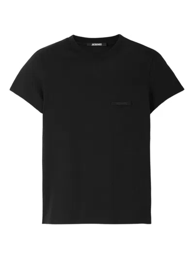 JACQUEMUS Black grosgrain T-shirt with logo JACQUEMUS
