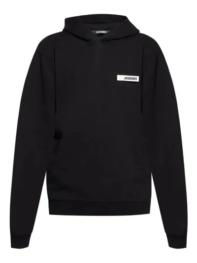 Jacquemus Black Hoodie With Grosgrain Logo