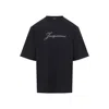 Jacquemus Relaxed Fit Black T-shirt With Cursive Script Logo In Black