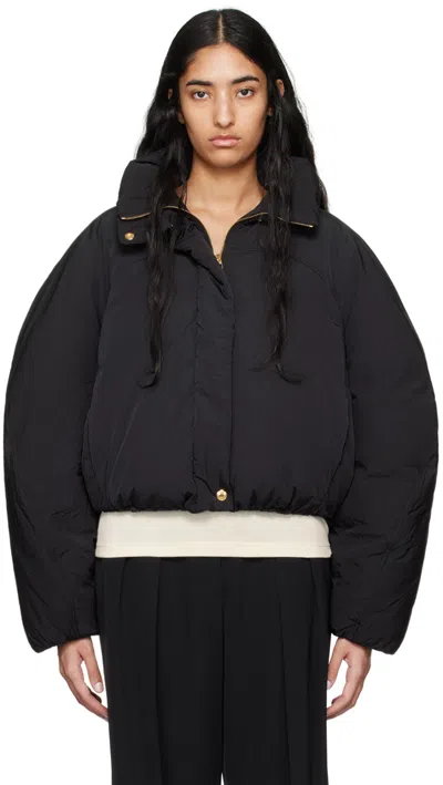 Jacquemus Cropped Black Puffer Jacket With Oversized Sleeves In Multi