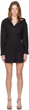 Jacquemus La Casa Cotton Shirt Dress With Cold Shoulder In 990 Black