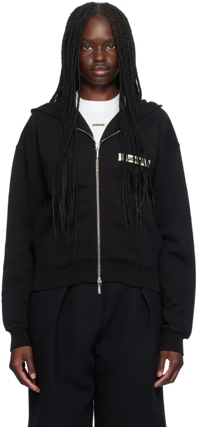 Jacquemus Black La Casa 'le Hoodie Gros Grain Zippé' Hoodie In 990 Black