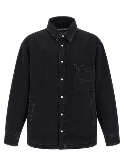 Jacquemus La Chemise Boulanger Oversize Denim Shirt Jacket In Black