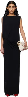 Jacquemus La Robe Peplo Black Long Dress With Square Neck And Cut-out Detail On The Side In Viscose Blend Woma In 990 Black