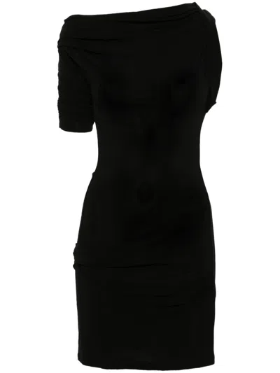 Jacquemus La Mini Robe Drapeado Asymmetric Draped Stretch-jersey Mini Dress In Black