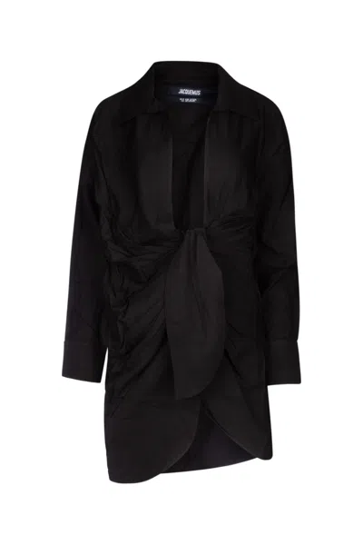 JACQUEMUS BLACK LA ROBE BAHIA DRAPED MINIDRESS