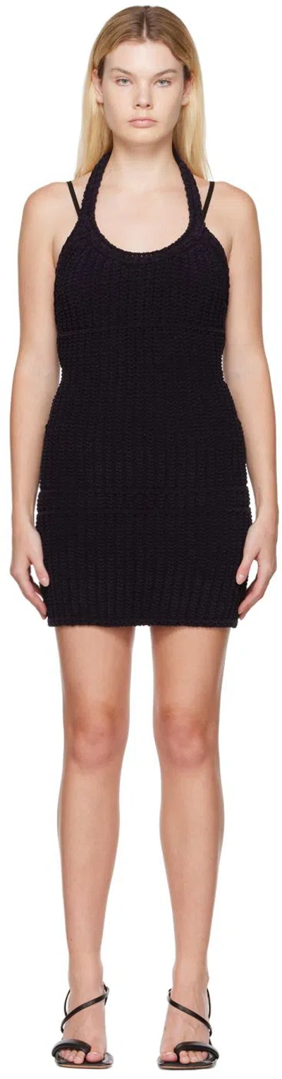 Jacquemus La Robe Nuvola Black Ribbed Chenille Mini Dress