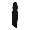 Jacquemus The Piazza Asymmetric Gathered Stretch-jersey Turtleneck Dress In Black