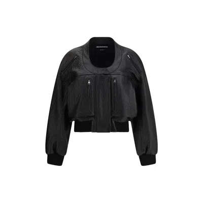 JACQUEMUS BLACK LAMB LEATHER SWEATSHIRT