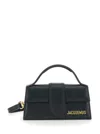 Jacquemus Leather Top Handle Bag With Adjustable Shoulder Strap In Black