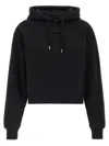 Jacquemus Le Hoodie Gros Grain Black Cropped Hoodie With Drawstring Hood And Logo Patch On The Front In Cotton In Blue