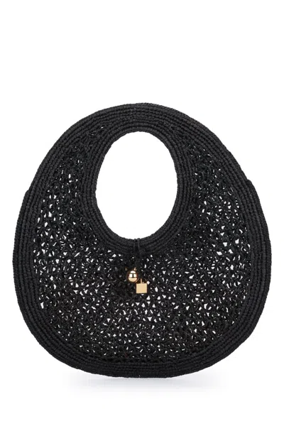 JACQUEMUS BLACK LE ROND SPIAGGIA RAFFIA BAG