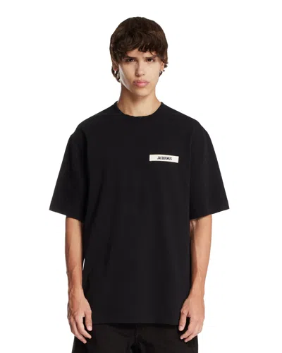 Jacquemus Minimalist Black Short-sleeve Cotton T-shirt With Patch Detail