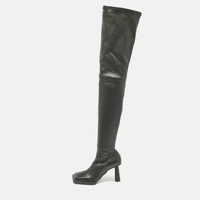 Jacquemus Black Leather Over The Knee Boots Size 38 In Animal Print