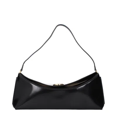 Jacquemus Ovalo Elongated Leather Shoulder Bag In Black