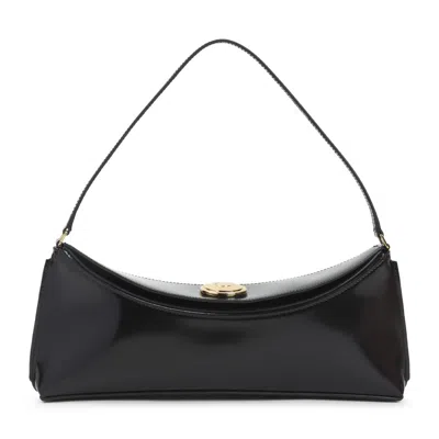 Jacquemus Black Leather Shoulder Bag With Gold-tone Clasp In Orange