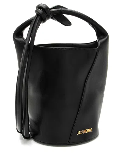 Jacquemus Bucket-shaped Leather Tote Bag With Gold-tone Detailing In Black